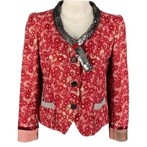 MARC JACOBS Sz‎ 6 Red Black Blazer Vintage Wool Silk Party Designer Holiday